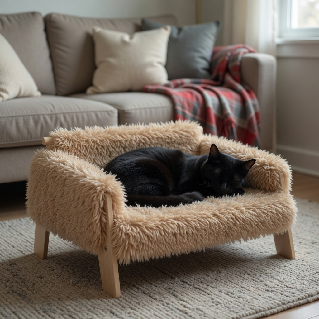Canapé pour chat sur pieds en bois Sofao
