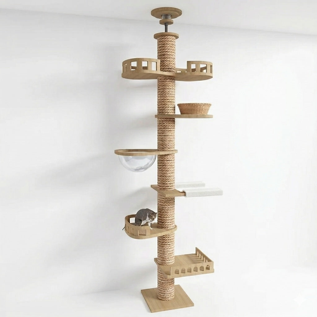 Arbre à chat du sol au plafond avec griffoir et hamac - Skyfe