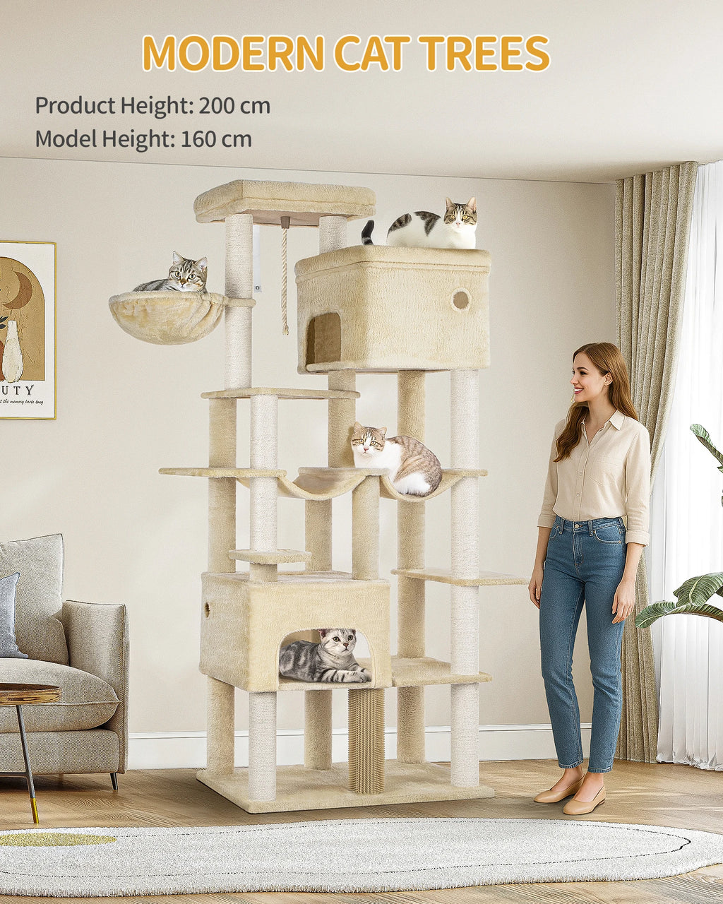 Arbre à Chat Tour XXL 2m Beige - FESTINA