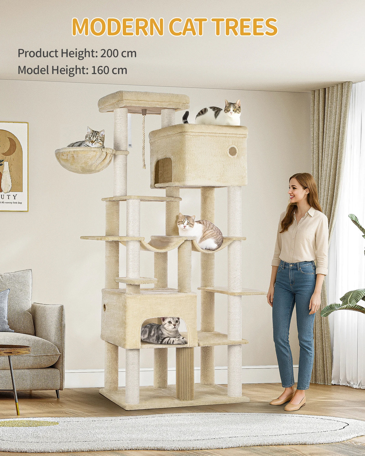 Arbre à Chat Tour XXL 2m Beige - FESTINA