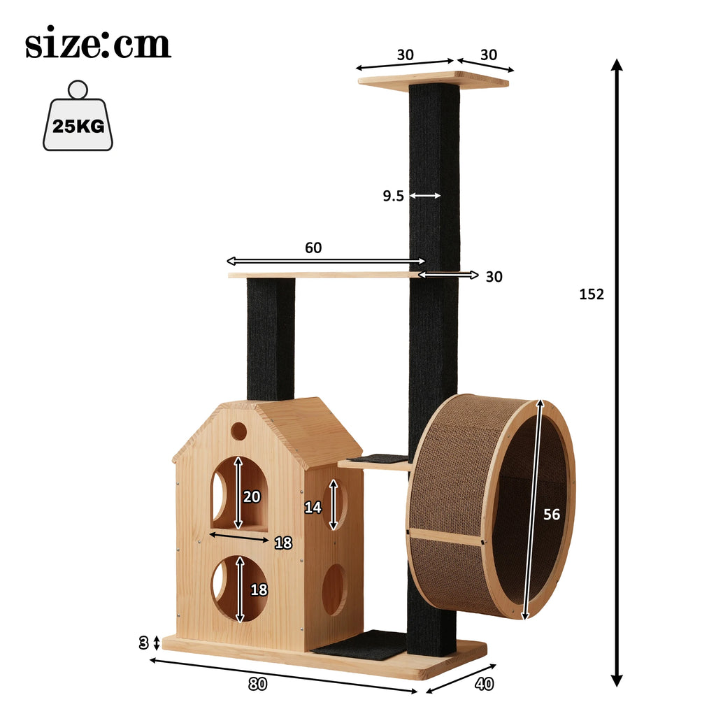Arbre à Chat Roue Jeu Bois Massif - TIGRA