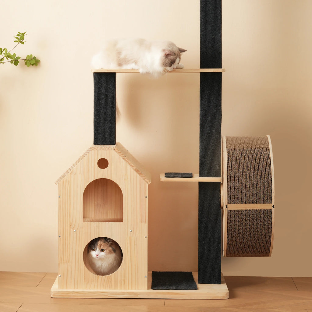 Arbre à Chat Roue Jeu Bois Massif - TIGRA