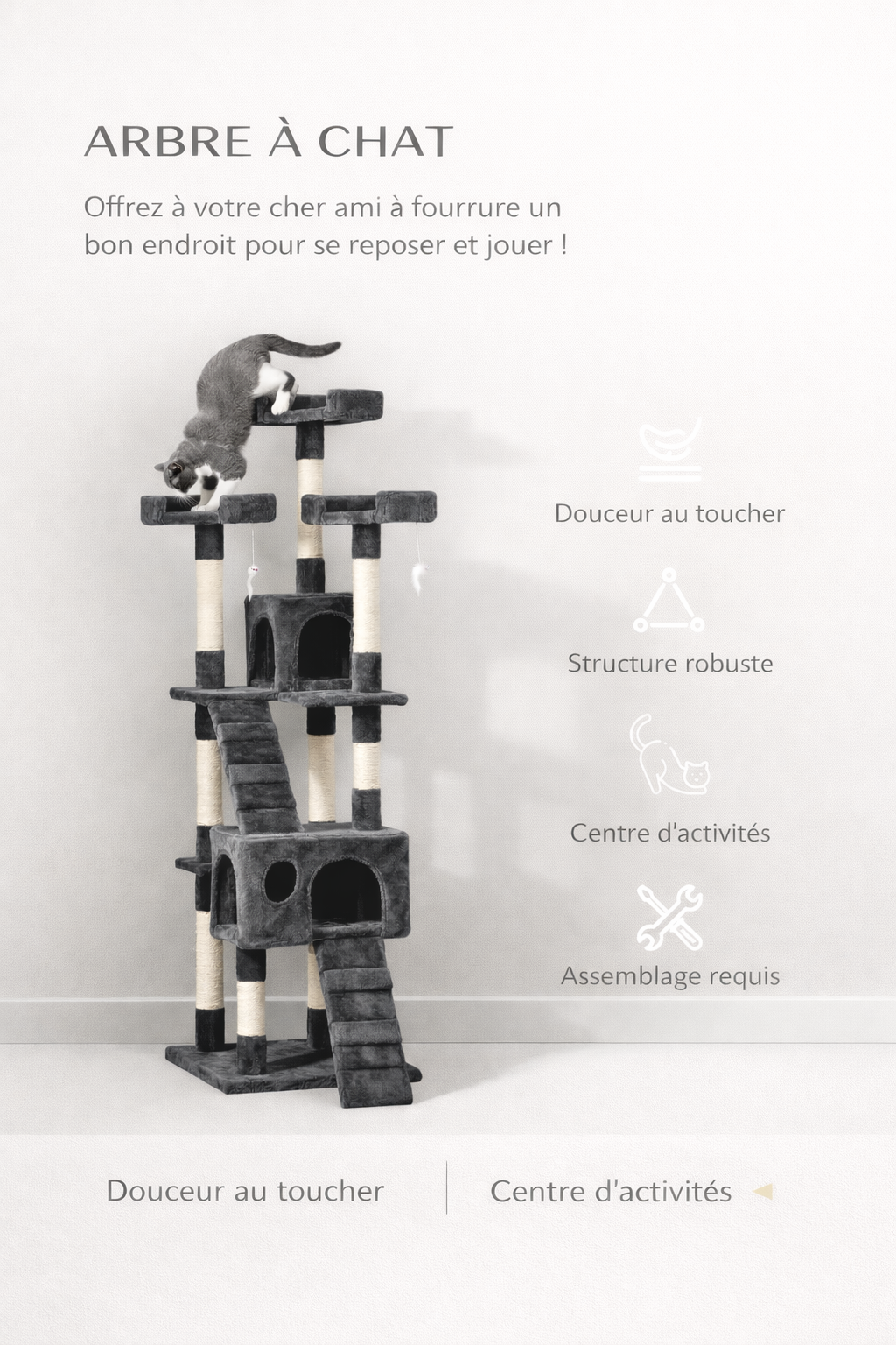 Arbre à chat XXL Multi-Niveaux Noir Antracia