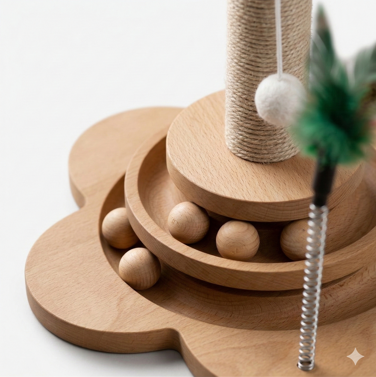 Griffoir Chat en Bois Design - Arbre à Chat avec Circuit de Balles Interactif - GIOGA