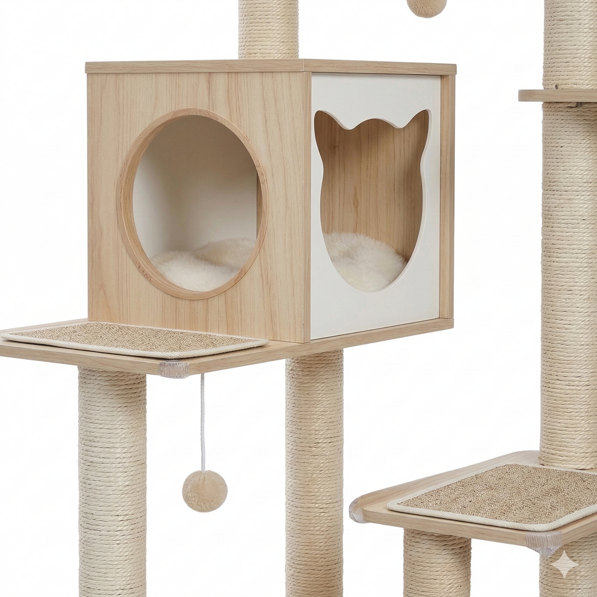 Arbre à Chat avec Maison de Toilette Intégrée Design Bois Moderne 150cm - FÉLIX