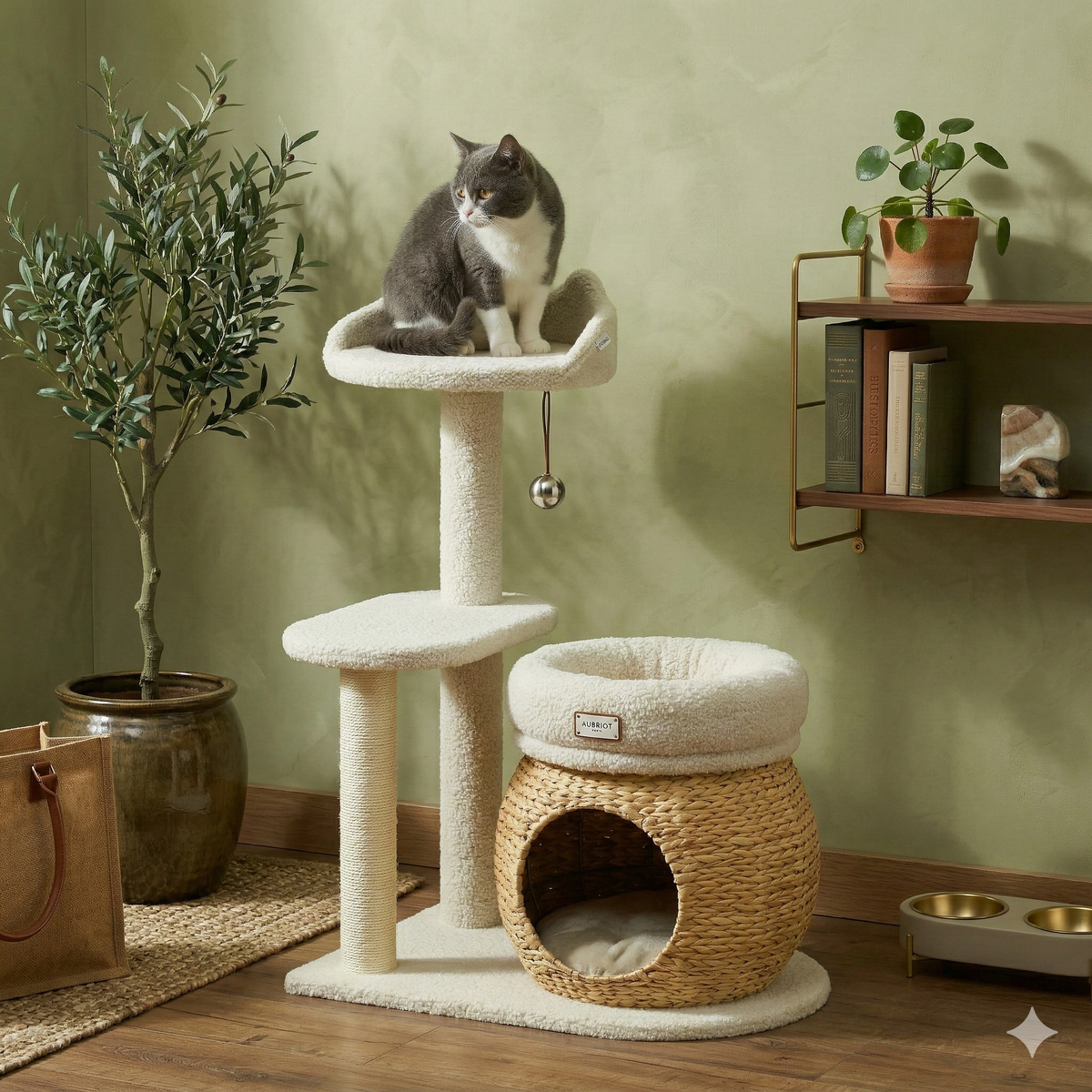 Arbre à Chat Design Moelleux Molletonnés Blanc Crème - NABRASKA