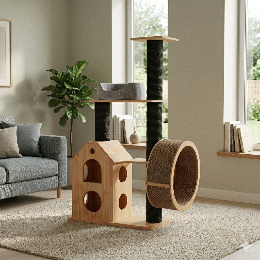 Arbre à Chat Roue Jeu Bois Massif - TIGRA