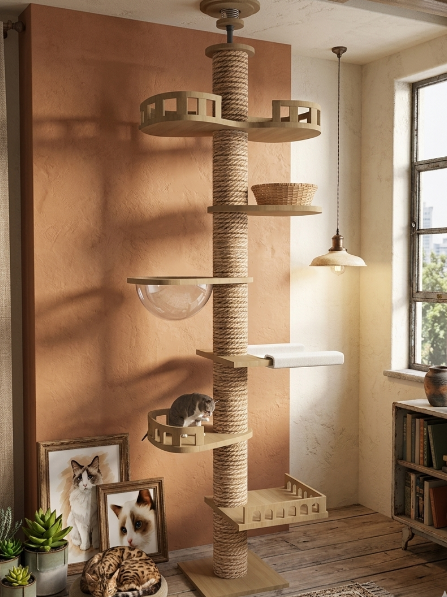 Arbre à chat du sol au plafond avec griffoir et hamac - Skyfe