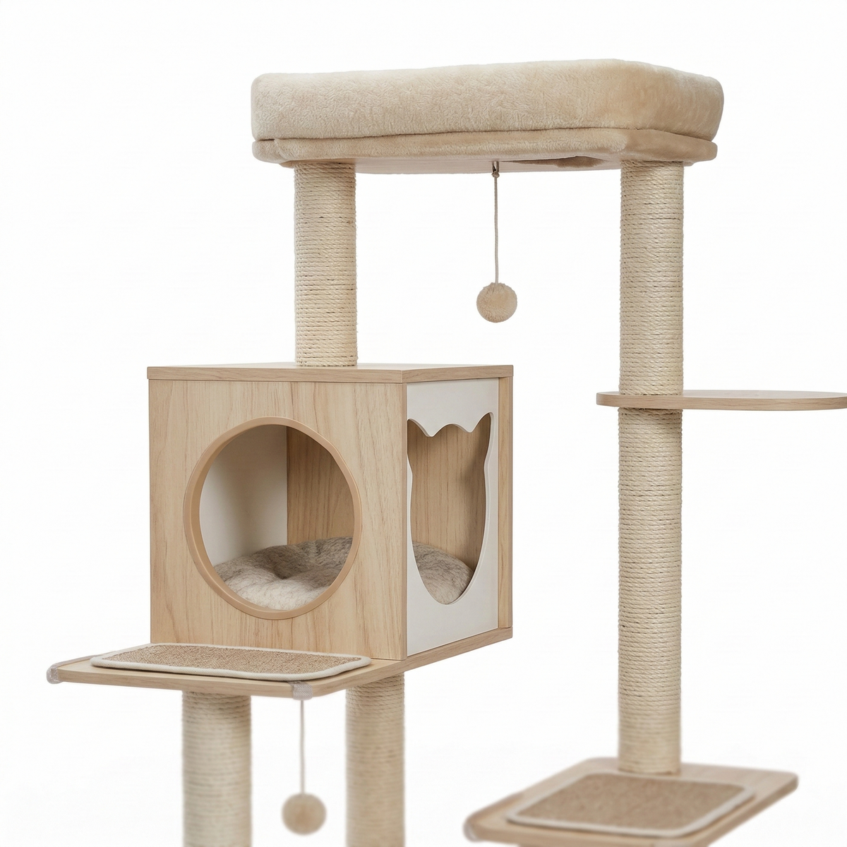 Arbre à Chat avec Maison de Toilette Intégrée Design Bois Moderne 150cm - FÉLIX