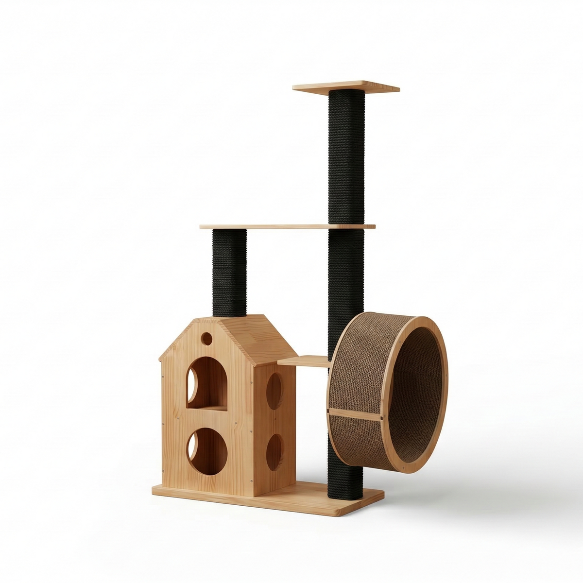 Arbre à Chat Roue Jeu Bois Massif - TIGRA