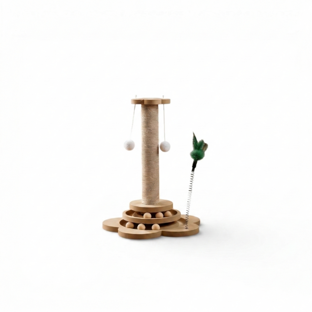 Griffoir Chat en Bois Design - Arbre à Chat avec Circuit de Balles Interactif - GIOGA