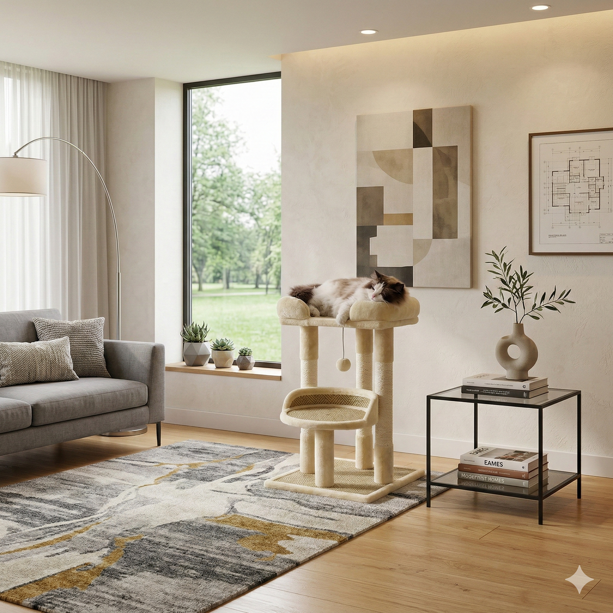 Arbre à Chat Design 2 Niveaux Beige - Elora