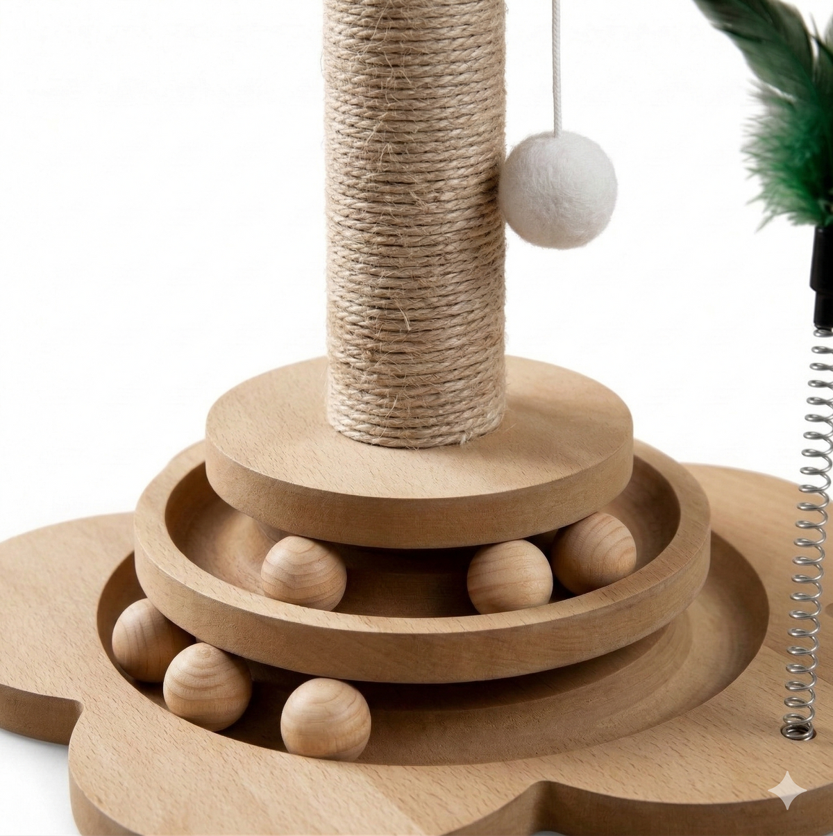 Griffoir Chat en Bois Design - Arbre à Chat avec Circuit de Balles Interactif - GIOGA