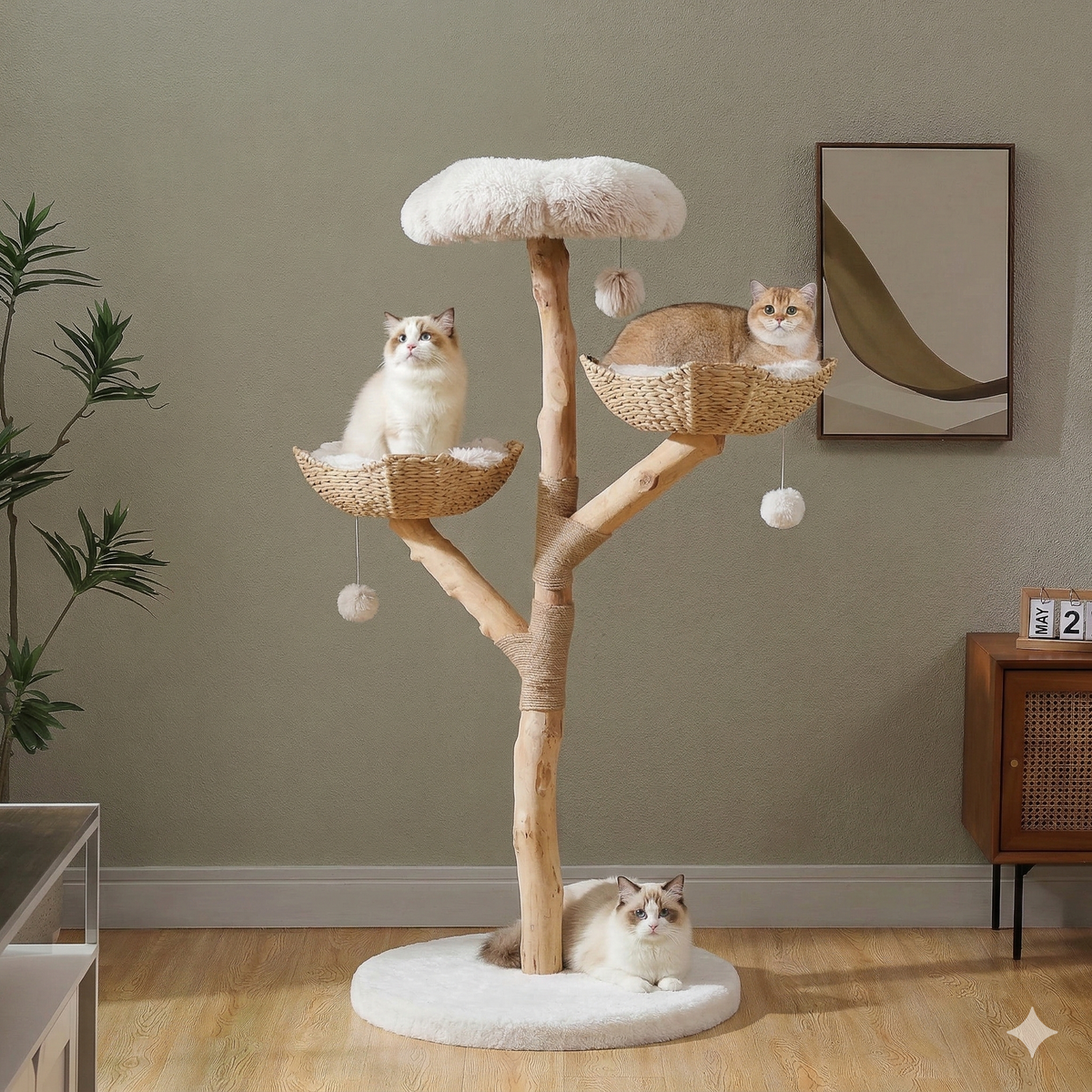 Arbre à Chat Design en Bois Véritable 110cm - OKINAWA