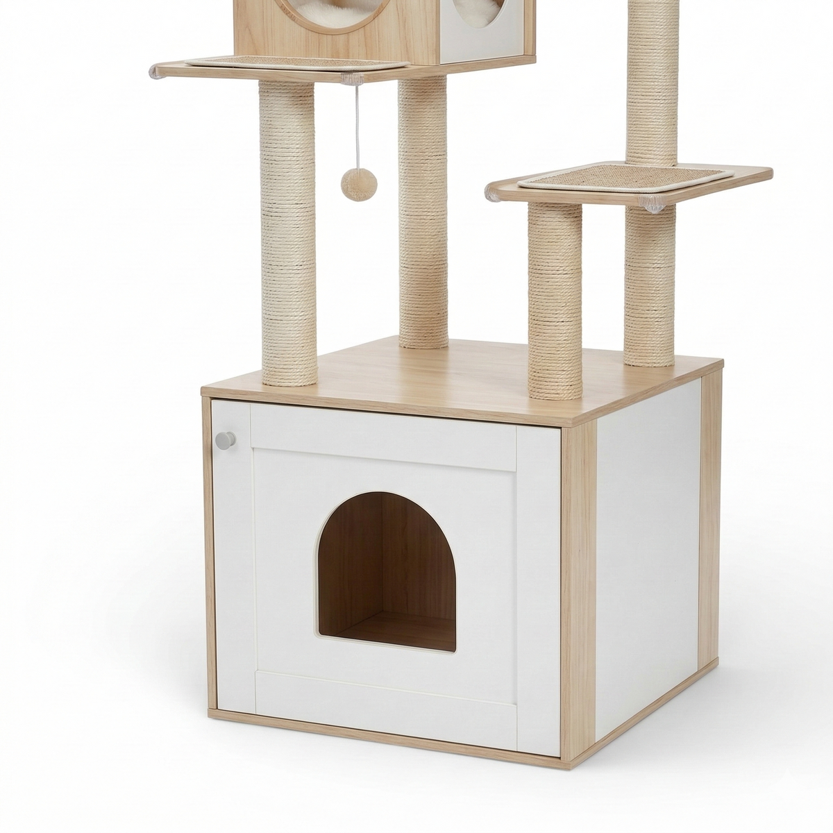 Arbre à Chat avec Maison de Toilette Intégrée Design Bois Moderne 150cm - FÉLIX