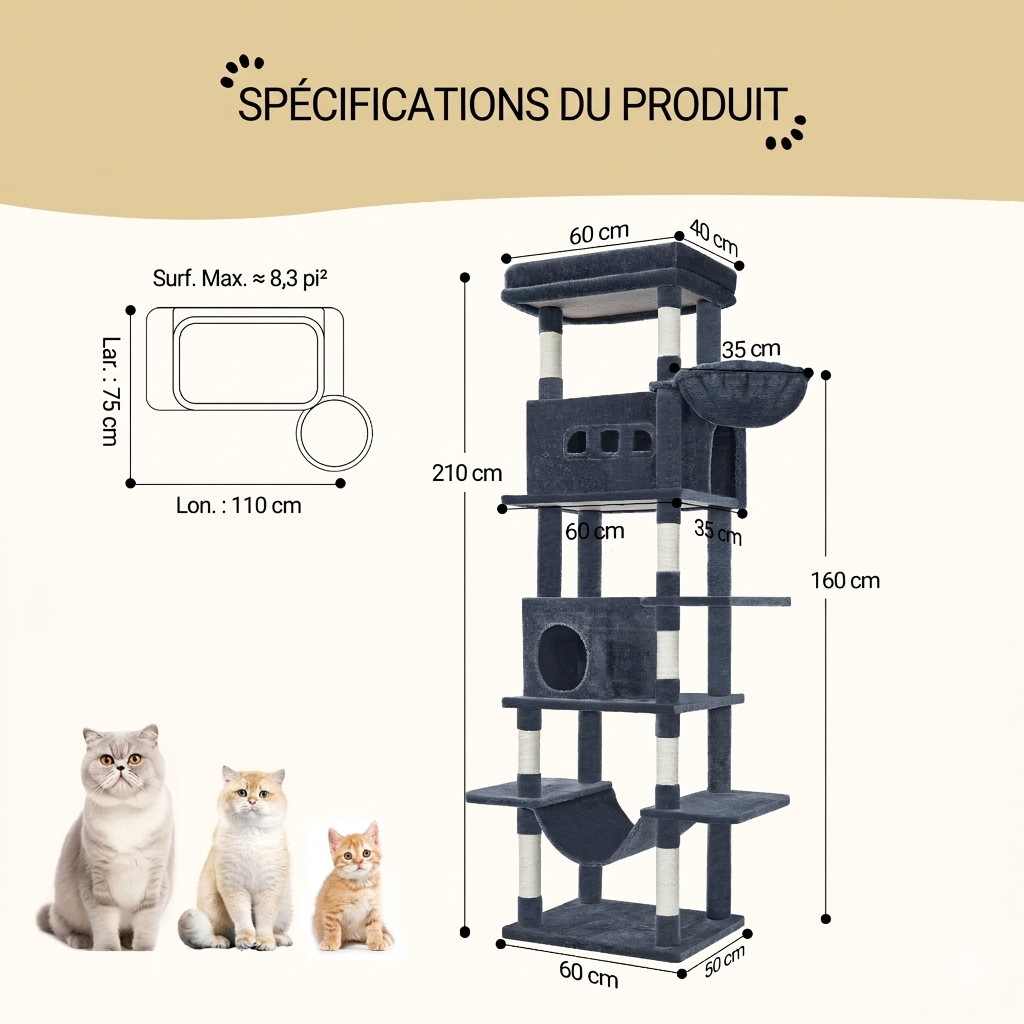Arbre à chat XXL 210 cm - ARMONIA