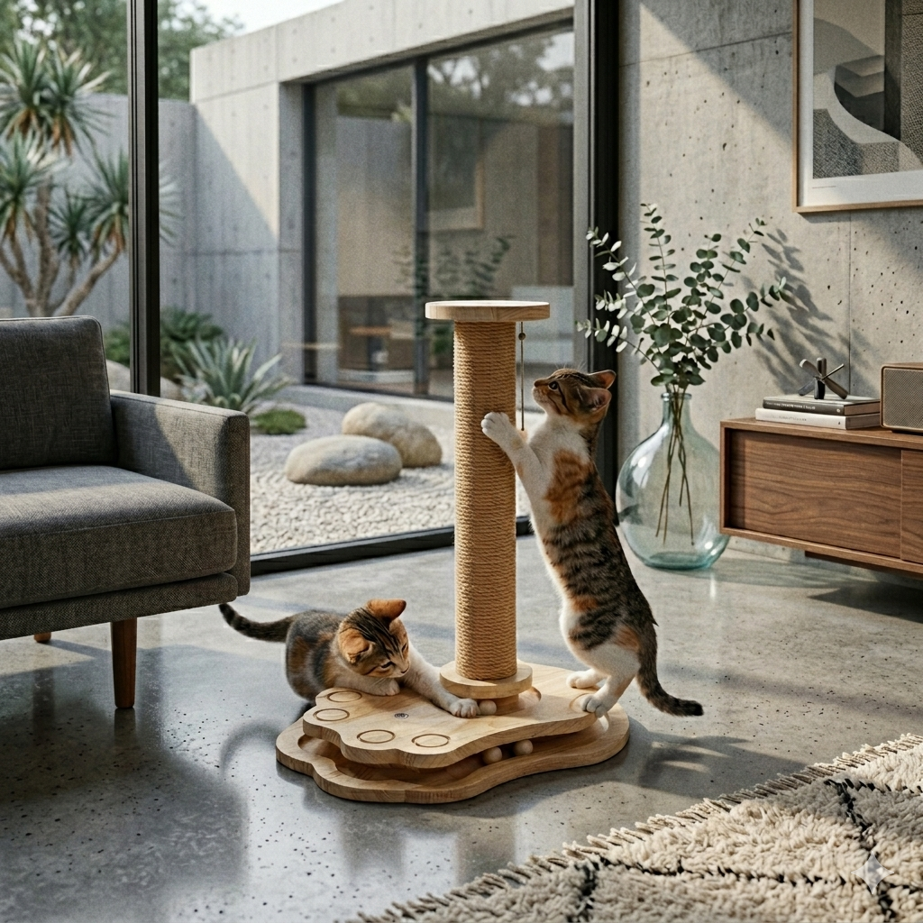 Griffoir Chat en Bois Design – (49cm) - ALPACIA