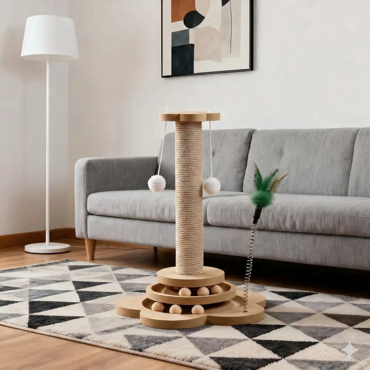 Griffoir Chat en Bois Design - Arbre à Chat avec Circuit de Balles Interactif - GIOGA