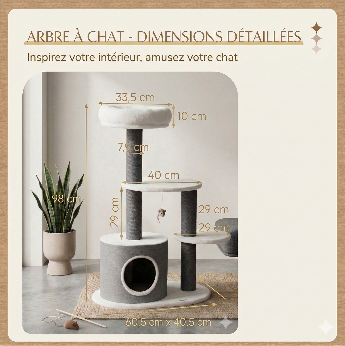 Arbre à Chat Design 98cm Gris & Blanc - Loki