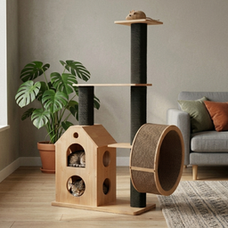 Arbre à Chat Roue Jeu Bois Massif Tigra