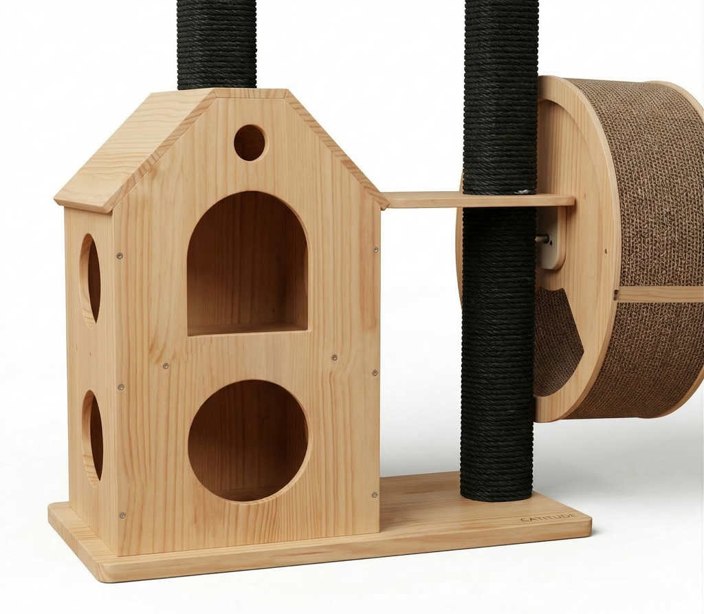 Arbre à Chat Roue Jeu Bois Massif - TIGRA