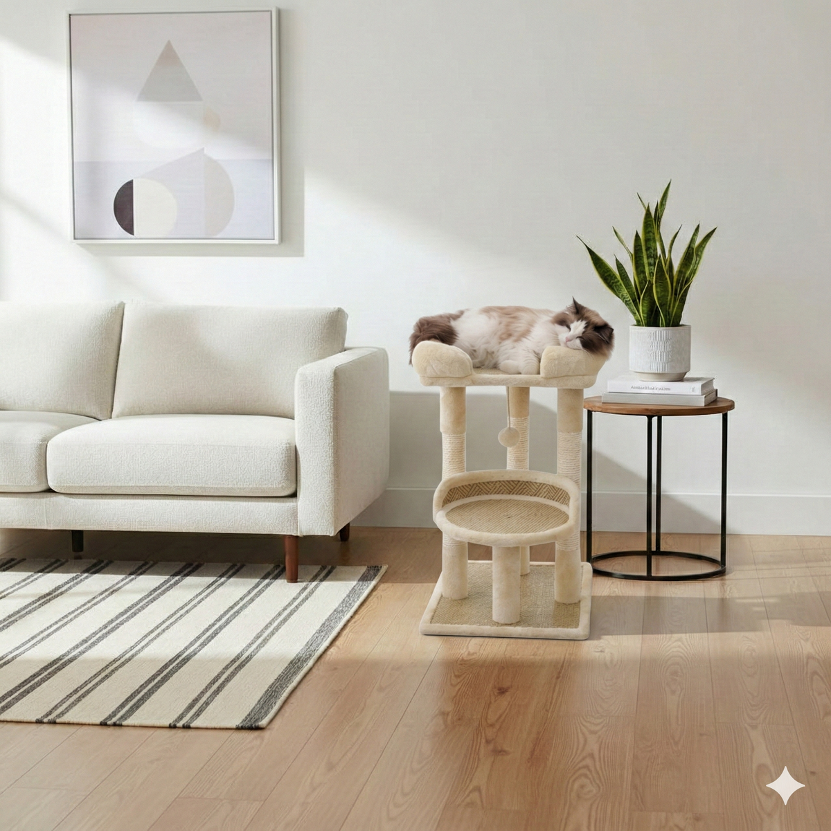 Arbre à Chat Design 2 Niveaux Beige - Elora