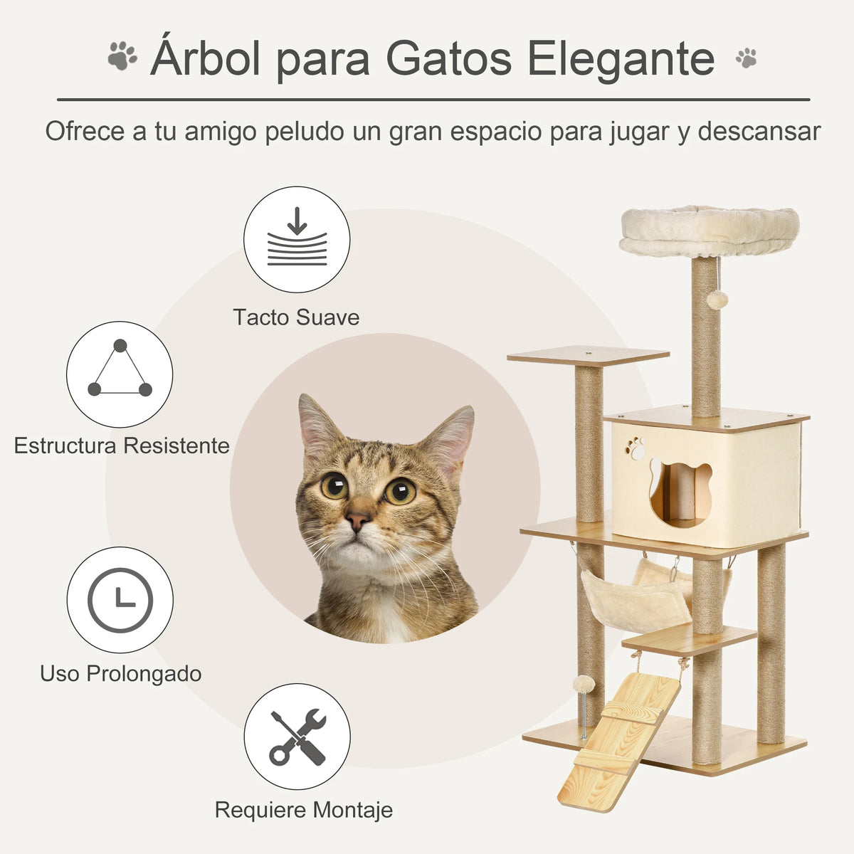 Arbre à Chat en Bois Design 130cm - GOAYA