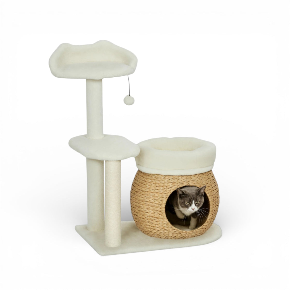 Arbre à Chat Design Moelleux Molletonnés Blanc Crème - NABRASKA