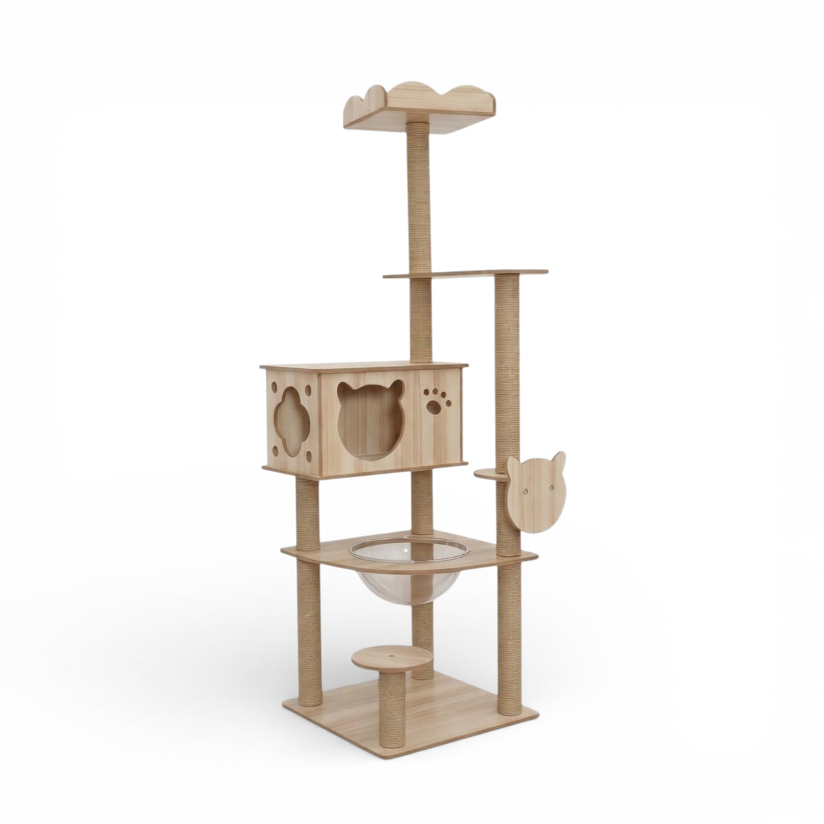 Arbre à Chat Design en Bois Naturel 185cm - ALASKA