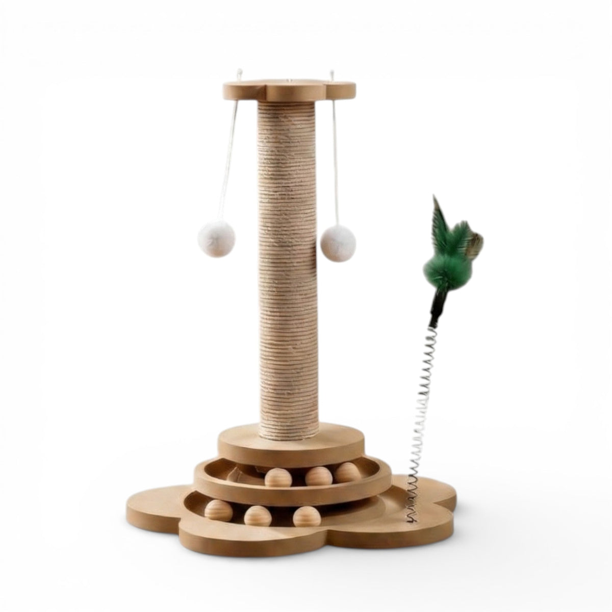Griffoir Chat en Bois Design - Arbre à Chat avec Circuit de Balles Interactif - GIOGA