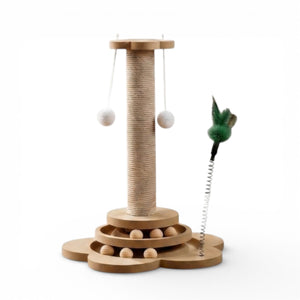Griffoir Chat en Bois Design - Arbre à Chat avec Circuit de Balles Interactif - GIOGA