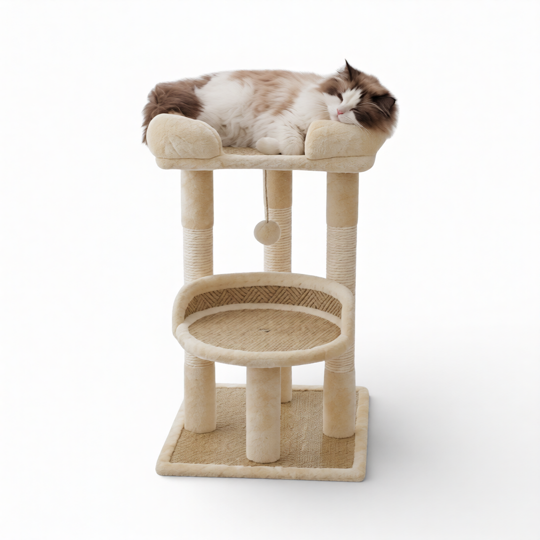 Arbre à Chat Design 2 Niveaux Beige - Elora