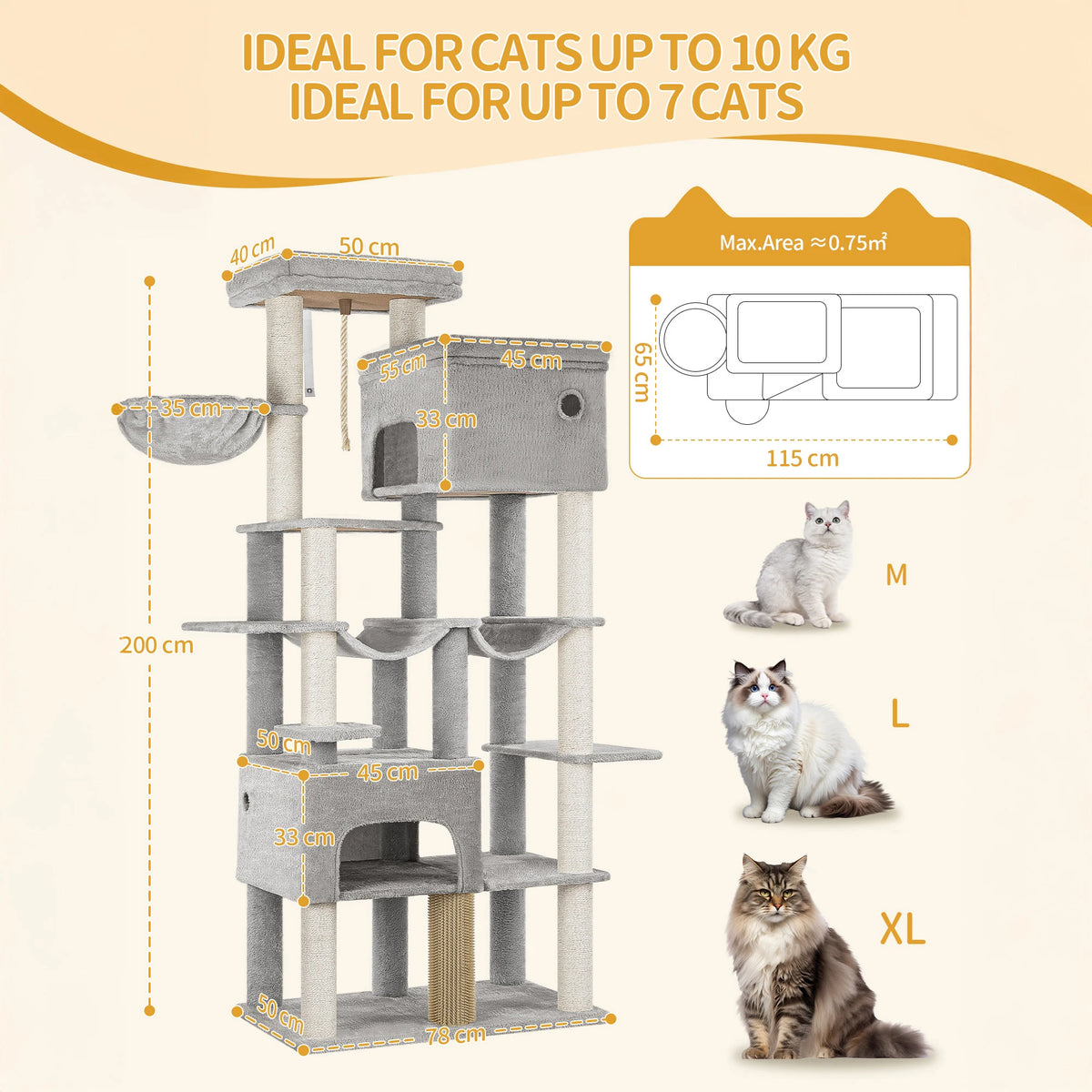 Arbre à Chat Tour XXL 2m Gris - FESTINA