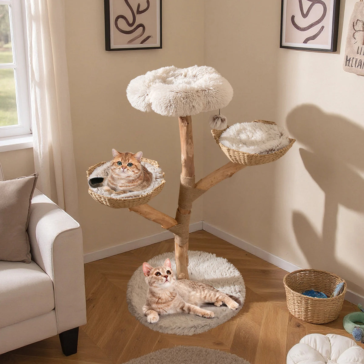 Arbre à Chat Design en Bois Véritable 110cm - OKINAWA