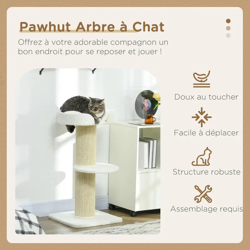 Arbre à Chat Griffoir 91 cm 2 Plateformes avec Panier Douillet - CREMA