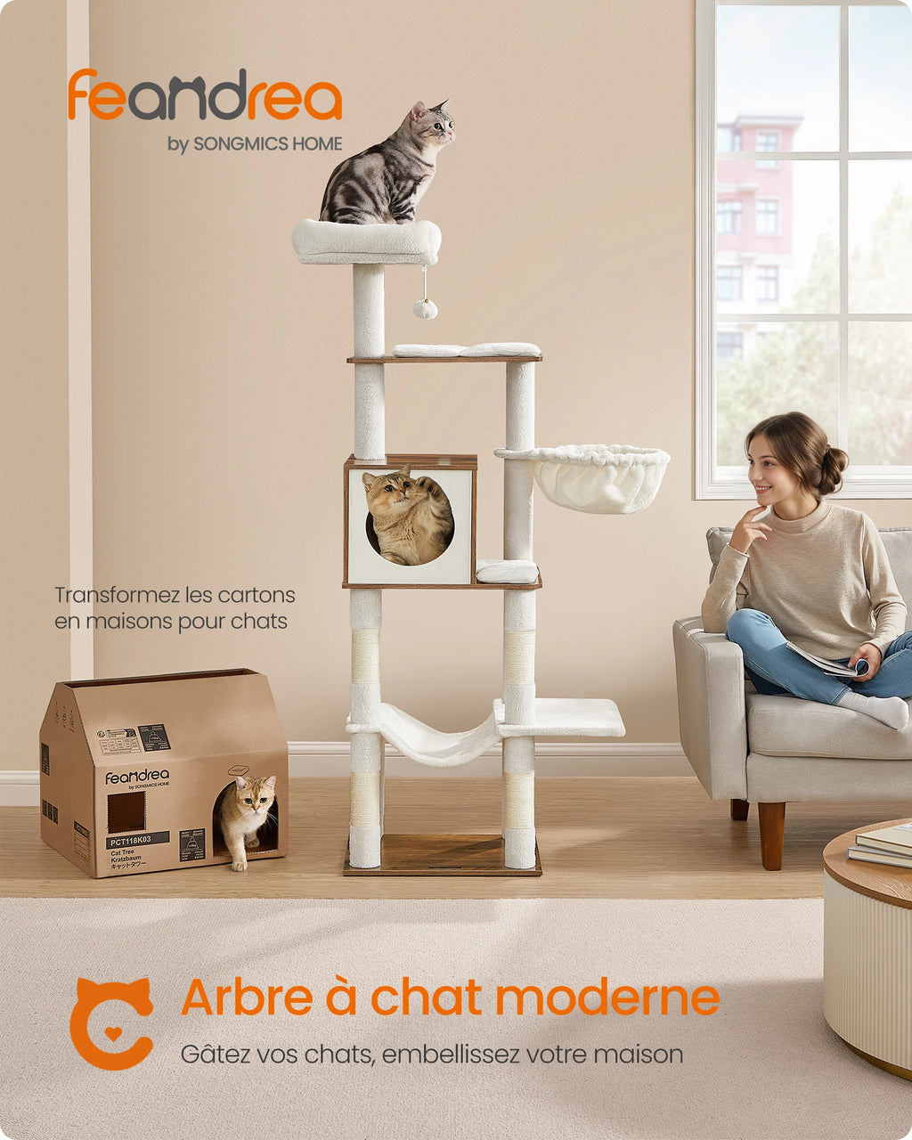 Arbre à Chat 165cm multi-niveaux marron - FELINDREA