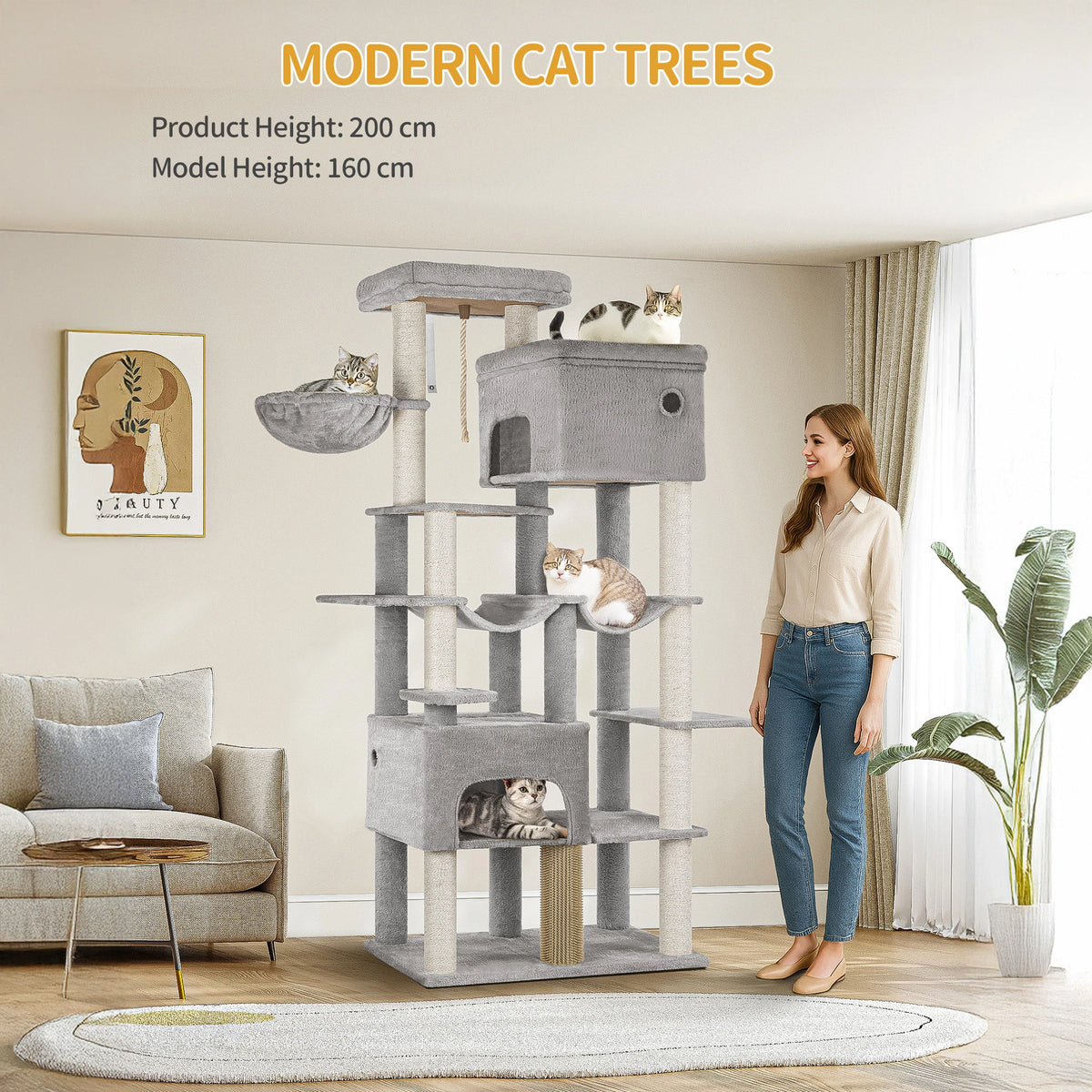 Arbre à Chat Tour XXL 2m Gris - FESTINA