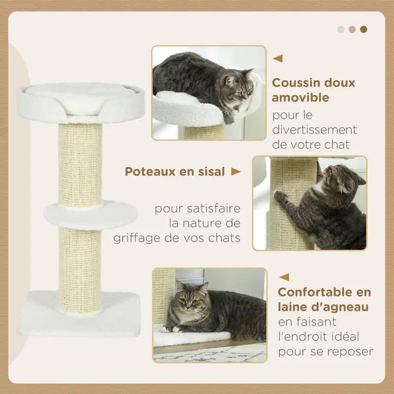 Arbre à Chat Griffoir 91 cm 2 Plateformes avec Panier Douillet - CREMA