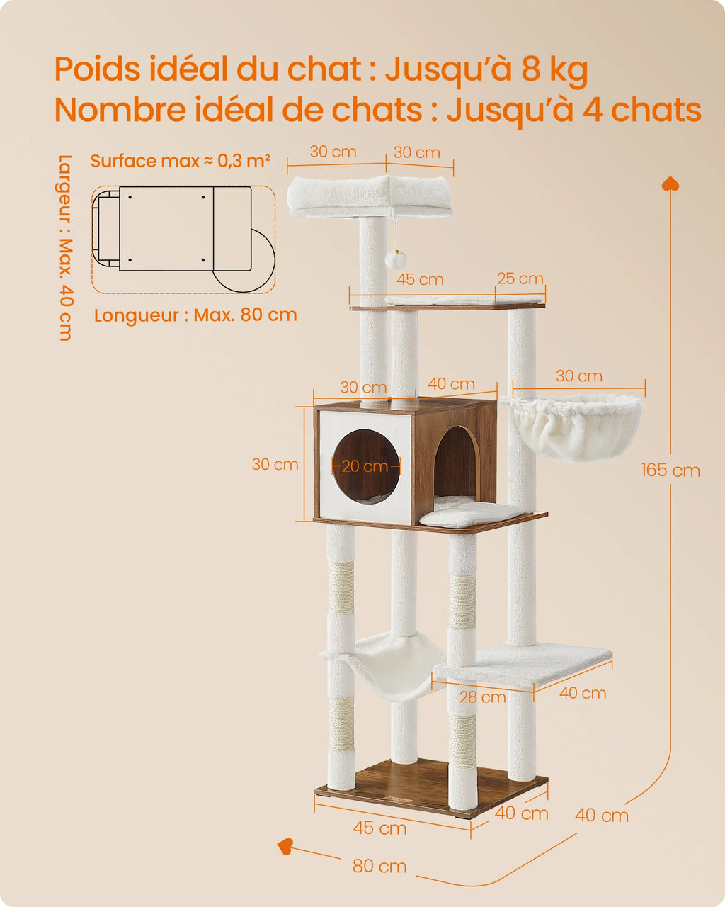 Arbre à Chat 165cm multi-niveaux marron - FELINDREA