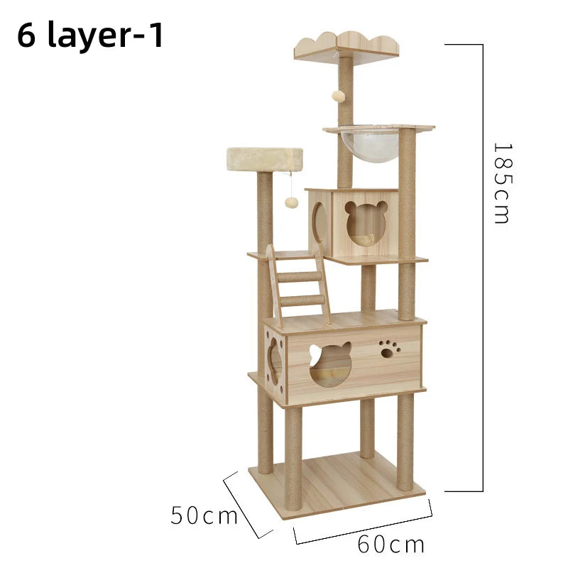 Arbre à Chat Design en Bois Naturel 185cm - ALASKA