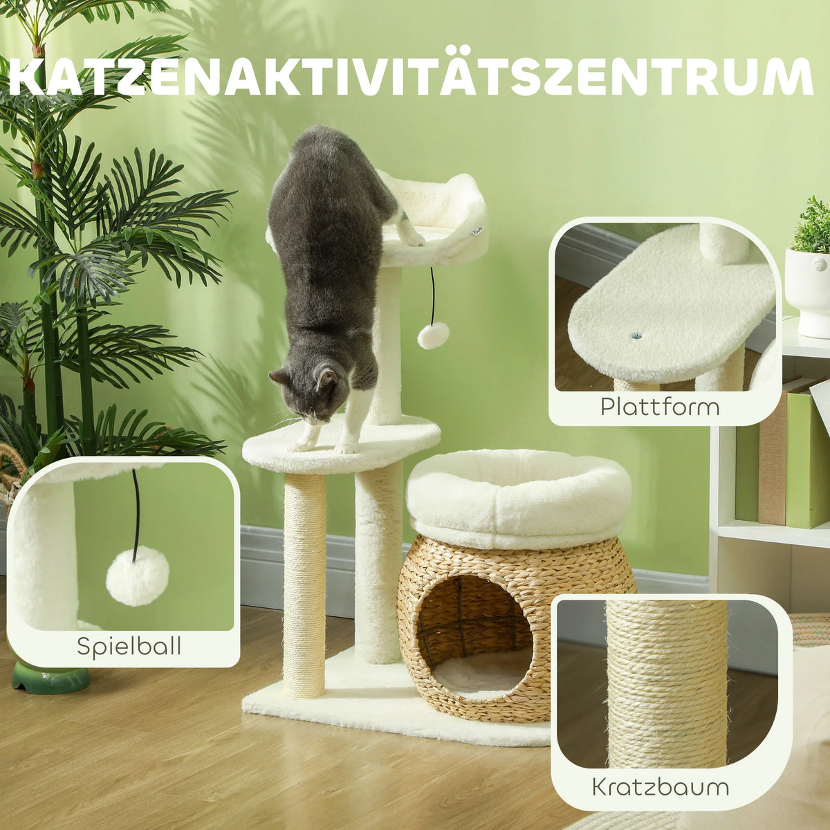 Arbre à Chat Design Moelleux Molletonnés Blanc Crème - NABRASKA