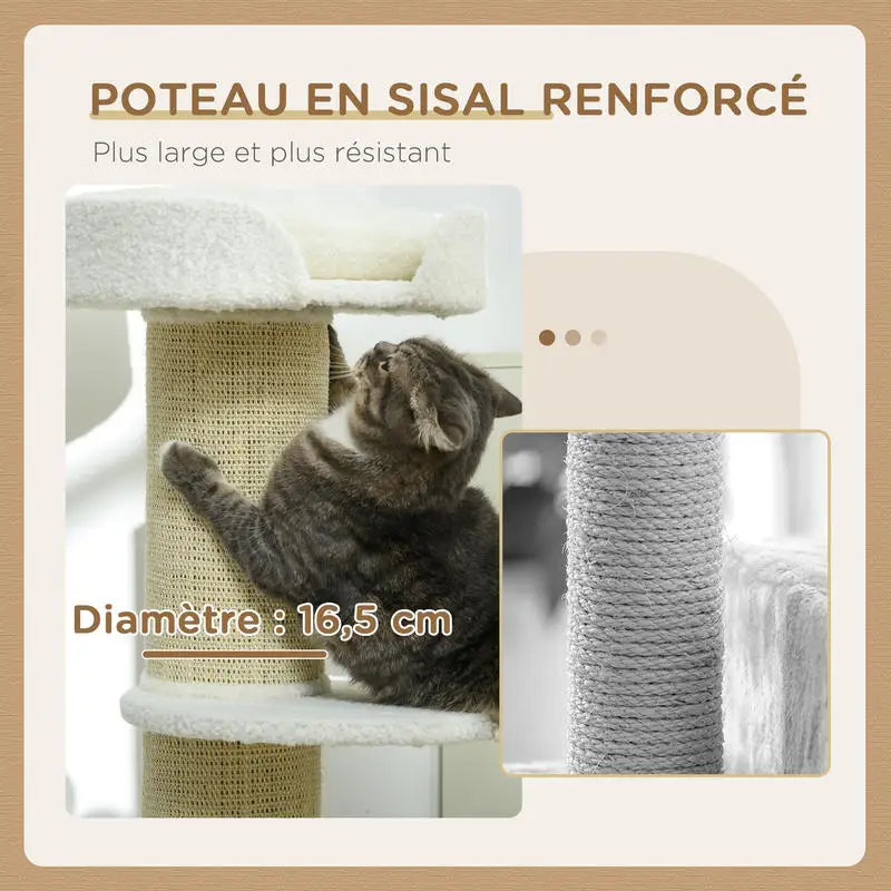 Arbre à Chat Griffoir 91 cm 2 Plateformes avec Panier Douillet - CREMA