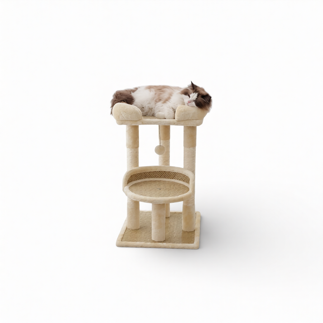 Arbre à Chat Design 2 Niveaux Beige - Elora