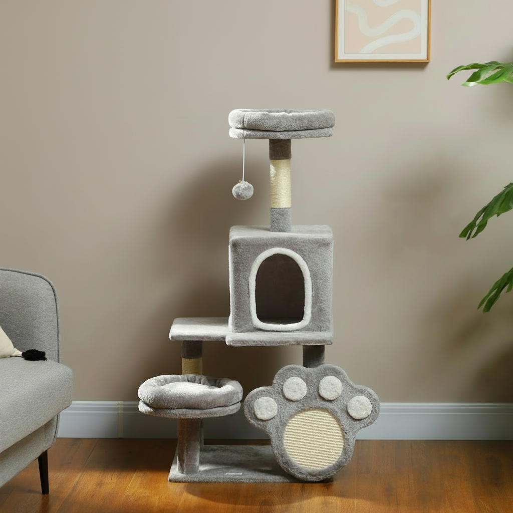 Arbre à Chat Gris Griffoir Forme Patte 48x40x110cm - Pato