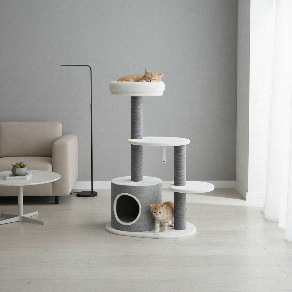 Arbre à Chat Design 98cm Gris & Blanc - Loki