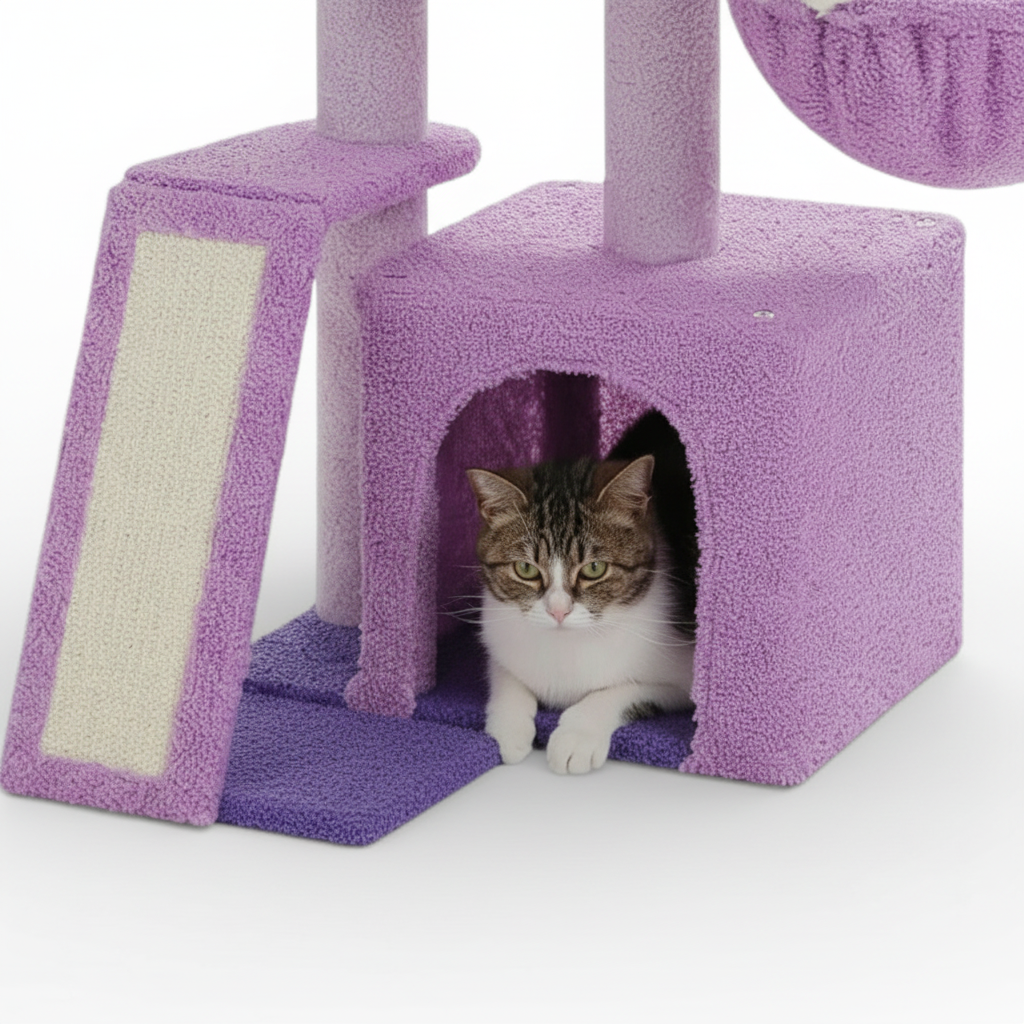 Arbre à Chat Fleur Design Violet Rampe à Griffer en Sisal 80cm - Flowry