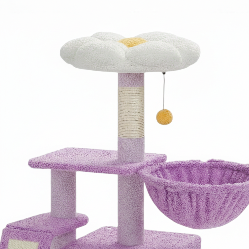 Arbre à Chat Fleur Design Violet Rampe à Griffer en Sisal 80cm - Flowry