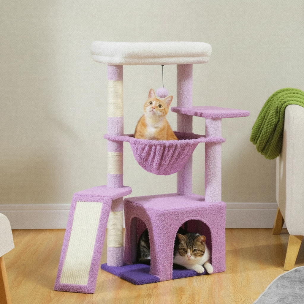 Arbre à Chat Fleur Design Violet Rampe à Griffer en Sisal 80cm - Flowry