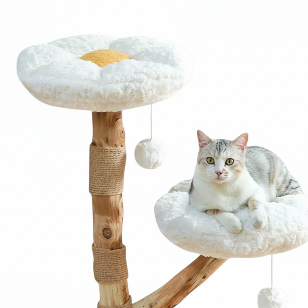 Arbre À Chat En Bois Avec Fleurs Et Perchoirs - YOOPI