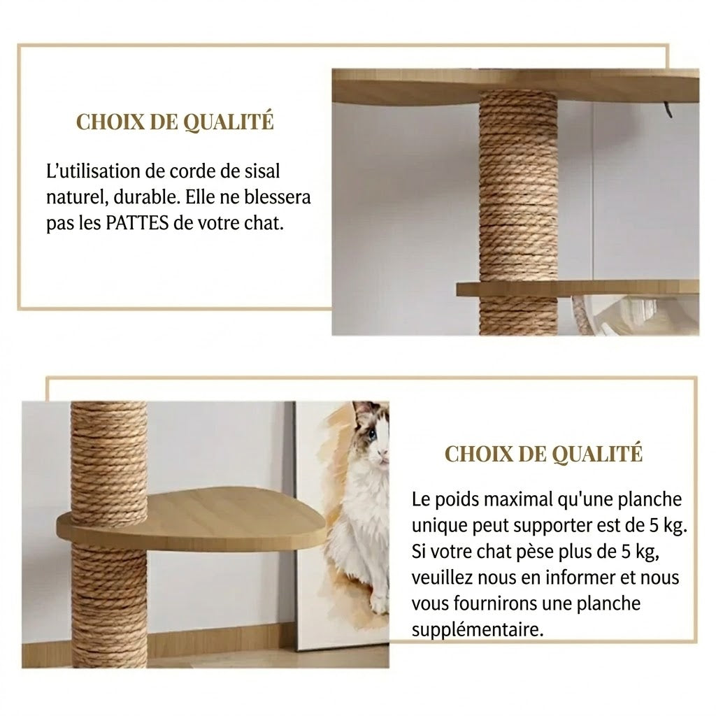 Arbre à chat du sol au plafond avec griffoir et hamac - Skyfe